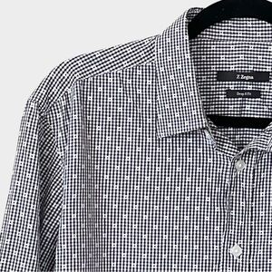 Z ZEGNA Black & White Micro Gingham Button Down Shirt Drop 8 Fit Size 42 / 16.5